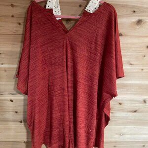 Red Lace Trim V Neck Top